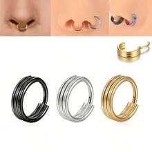 ADYJELY 1 pieza Arete de aro triple con bisagra para el septo nasal, estilo punk, de titanio G23 hipoalergénico, chapado en oro de 18K, para cartílago, aro, trago, concha, daith, hélix, perforación de lóbulo de la oreja, anillo de labio, anillo de ombligo, anillo de pezón, joyería corporal para mujeres y hombres
