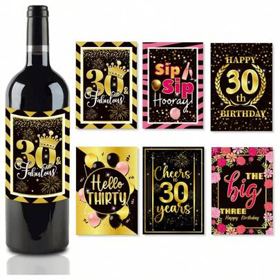 6/12/18 Piezas de Pegatinas para Botellas de Vino y Cerveza - Perfectas para Fiestas de San Valentín, Celebraciones de 1er Cumpleaños | Ideales para Decoración de Cumpleaños 30, 40, 50, 60