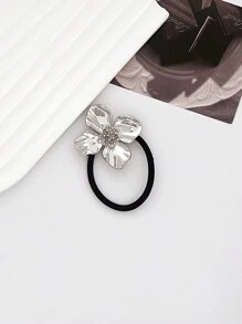 1 Stück minimalistischer chic Blumen Metall Scrunchie Haargummi, Europäisches und Amerikanisches Design Haargummis, Haargummis für den Pferdeschwanz, Haargummis, Haargummibänder, Scrunchies, Haargummi-Stretchbänder