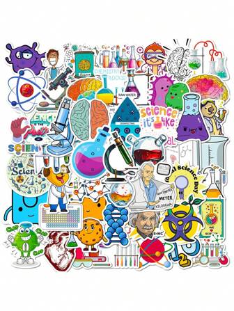 Finego 50pcs Science Stickers Pack, Chemistry, Biology, Physics, Science Classroom Decor For School Teachers Students Science Experiment Laboratory Sticker Decals For Laptop, Water Bottle, Notebook, Computer, Science Party Favors And Decoration, Christmas Decoration