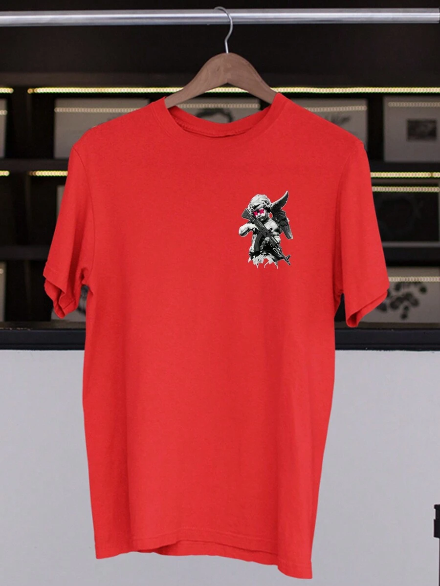 Ak47 Angel T-Shirt Realistic Swag Unisex 100% Cotton Various Colors Stylish Skate Skater Street - Đỏ - Xem 1