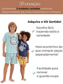 Assorted Kit 3 Short Pajamas For Baby Boys (3 Shirts + 3 Shorts) Kit 3 Pajamas Children's Clothing - 彩色 - 查看 4
