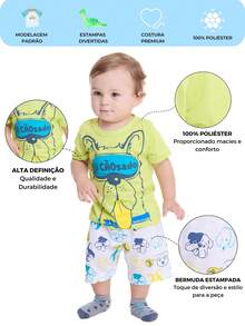 Assorted Kit 3 Short Pajamas For Baby Boys (3 Shirts + 3 Shorts) Kit 3 Pajamas Children's Clothing - 彩色 - 查看 2