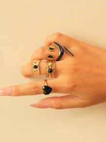 Mazuer 1 peça anel retrô vintage preto dourado moderno com design minimalista em formato de X e zircônia em formato de coração, adequado para formatura, dia das mães, presente de formatura, feriados, festas, uso diário, férias