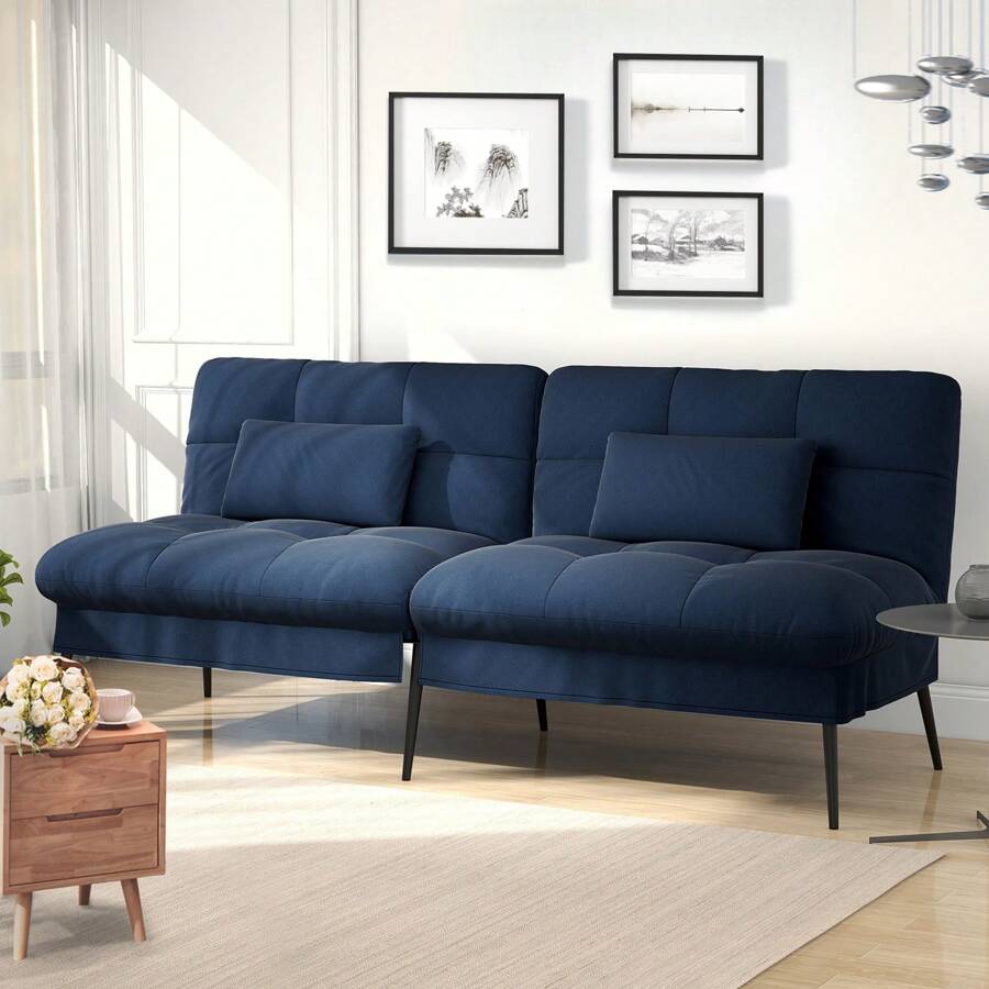 Sofa Schlafsofa mit Schlaffunktion, überzug Futon Klappsofa, Bettcouch, ecksofa, Couch Gästebett, 3-Sitzer Sofa, mit verstellbare Rückenlehne aus Stoff - Blau - Übersicht 1