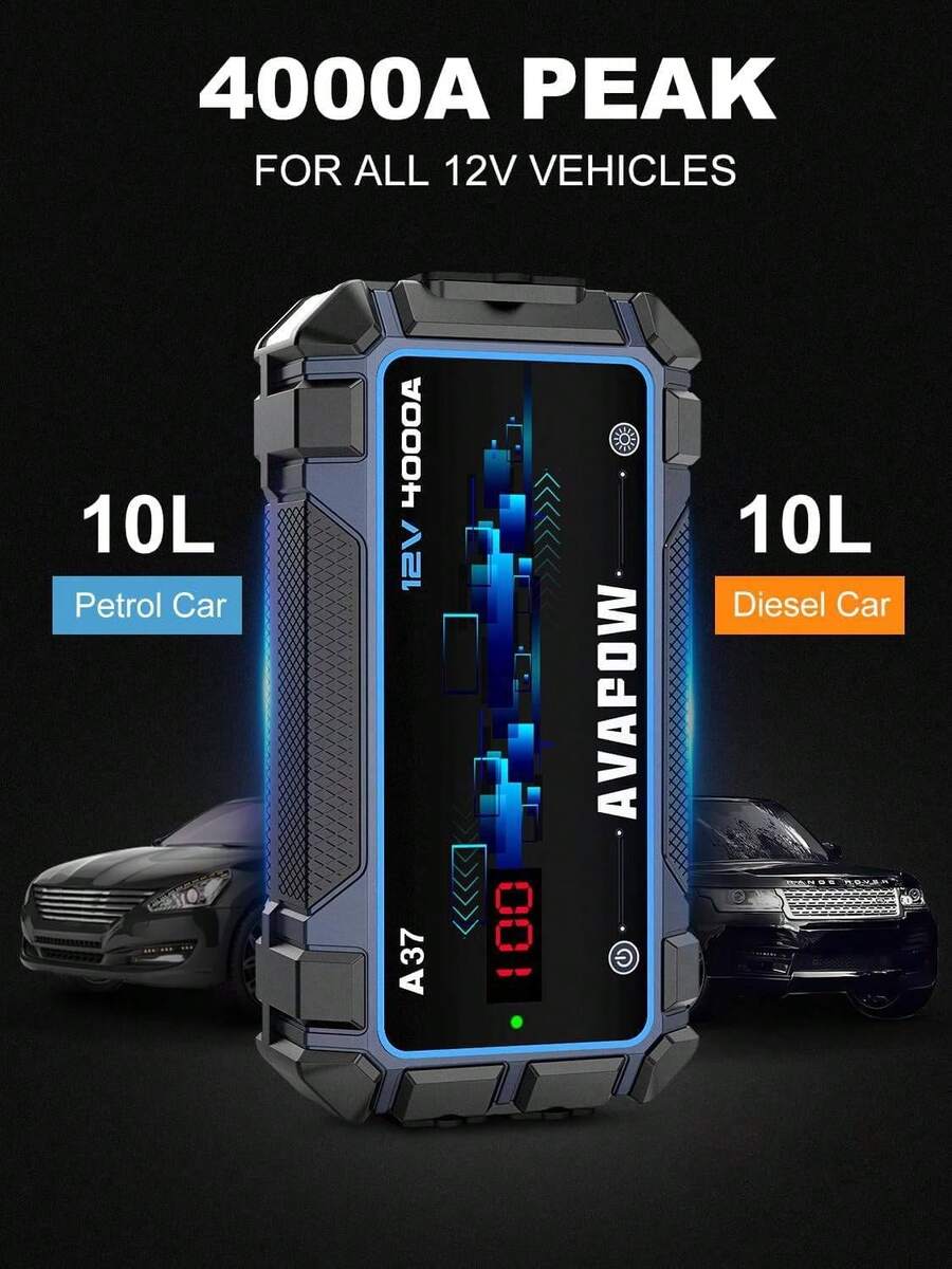 AVAPOW 4000A Peak Car Battery Jump Starter, 12V Portable Jumpstart Box