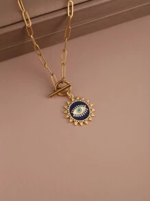 1 pieza Collar con colgante de ojo y corazón con cadena de cierre de acero inoxidable, joyería de moda para mujer, regalo de Halloween, San Valentín, mamá, madre, Día de la Madre