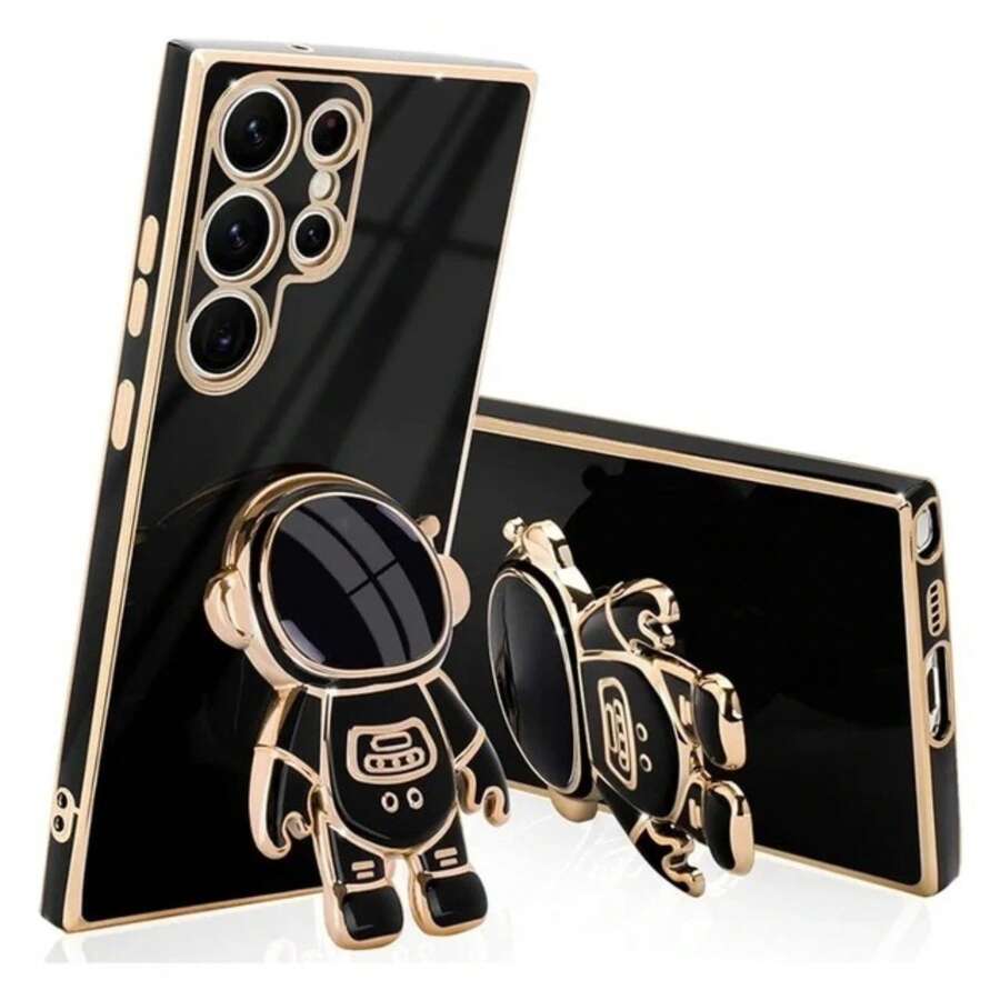 Ốp điện thoại chống sốc TPU màu trơn mạ điện hoàn toàn mới + Giá đỡ phi hành gia + Bộ ốp điện thoại đầy đủ, tương thích với iPhone 16, iPhone 16 Pro, iPhone 16 Plus, iPhone 16 Pro Max, iPhone 15, 7/8, iPhone 15 Pro Max, 12 Pro Max, 13 Pro Max, 14 Pro Max, 13, 14, 11, 12 Pro, 14, iPhone XS, XR, 78P, 78GES2, Samsung A13 4G, A22, A21S, A51 4G, S22 Ultra, A33 5G, A53, A23, S23 Ultra, S24, S23, A73, Samsung, Redmi, OPPO, Ốp điện thoại MOTO - màu đen - Xem 1