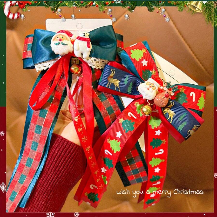 圣诞装饰 1 件可爱圣诞蝴蝶结丝带发夹 - 时尚百搭，适合派对/生日/圣诞节 - 送给女孩的完美礼物 - 彩色 - 查看 1