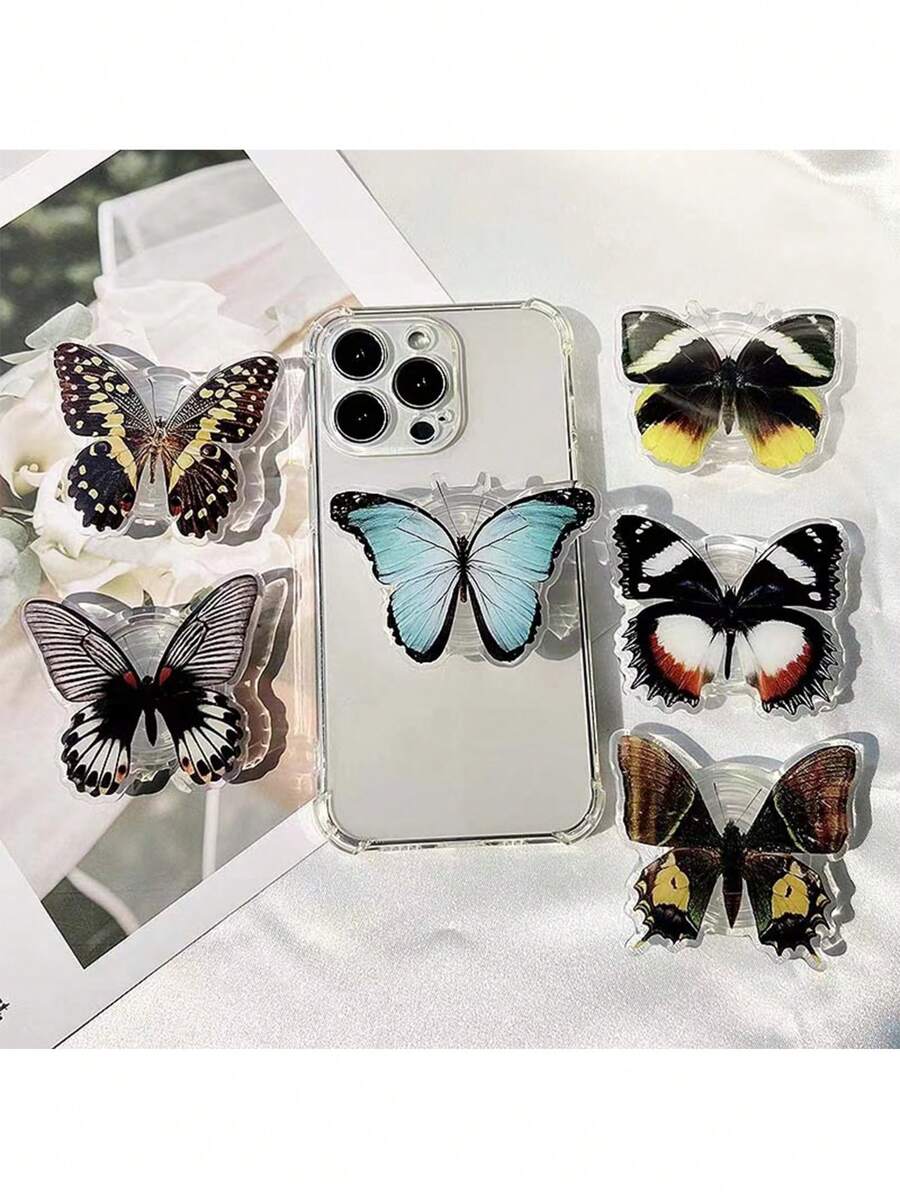 1 件蝴蝶滴管手机气囊支架，可伸缩透明气囊支架，自由飞行蝴蝶手机支架兼容 、Android 手机，生日、家庭、朋友礼物推拉式手机握把，手机配件 - 彩色 - 查看 1