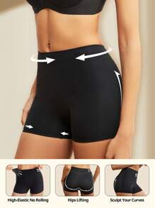 FLARIXA 1 件高腰无缝平角内裤女式平角裤裙下柔软内裤休闲舒适内衣防走光不卷边打底短裤内衣 - 黑色 - 查看 5