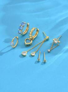 Set de 7 piezas de Elegantes pendientes colgantes con turquesa y circonita con forma de corazón, apropiados para fiestas, festivales, citas o bodas