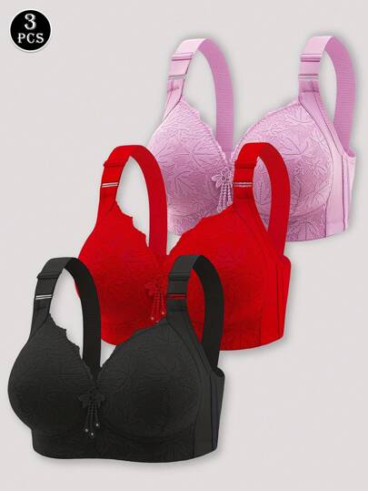 3 adet/takım Kadın Seksi Dantel Düz Renk Kablosuz Toparlayıcı Sütyenler Büyük Göğüsler İçin, Sarkma Önleyici