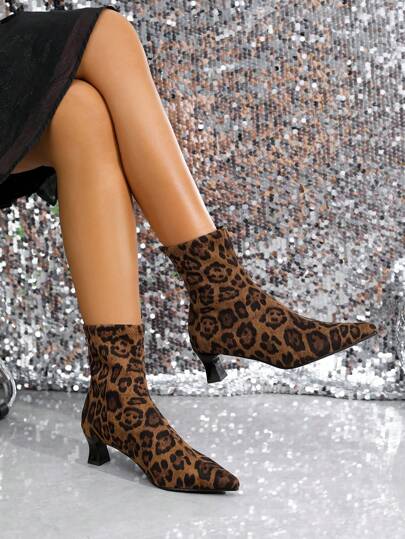 JISLIESS J Damskie krótkie buty na grubym obcasie, nowe jesienno-zimowe buty na wysokim obcasie do połowy łydki, elastyczne, wąskie, dzianinowe buty na wysokim obcasie