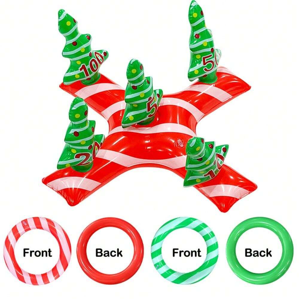 1set Inflatable Christmas Tree Target Game Set, Party Activities Toss Hoops Set, 1pc Inflatable