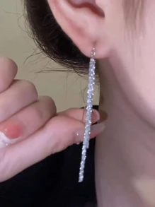 1 对时尚长流苏耳环，带闪光，适合女性，展现苗条身材和高端风格，避免丢失 - 1件裝 - 查看 2