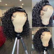 Peluca de cabello humano con ondas profundas de 8 a 16 pulgadas, malla de 13x6, estilo Bob corto, sin pegamento, con densidad de 180%, nudos decolorados previamente y con ondas de agua profunda, peluca frontal de encaje - Natural Black - Ver 6