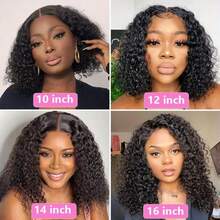 Peluca de cabello humano con ondas profundas de 8 a 16 pulgadas, malla de 13x6, estilo Bob corto, sin pegamento, con densidad de 180%, nudos decolorados previamente y con ondas de agua profunda, peluca frontal de encaje - Natural Black - Ver 9