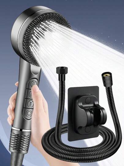 3pcs/Set New High-Quality 4-Gear With Filter Shower Head, 1.5m Stainless Steel Hose, ABS No-Drill Wall Mount Bracket