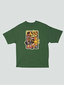 Men's Basic Oversized Shirt With Cash Money Print, Wide Sleeves, 100% Cotton - xanh quân đội - Xem 2