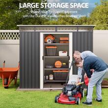 Lofka 8' X 6' Outdoor Storage Shed, Versatile Metal Garden Shed, Outdoor Storage Tool Shed, With Sliding Doors, Transparent Panel Windows, Anchors, Outdoor Storage Shed For Backyard, Patio - 灰色 - 查看 4