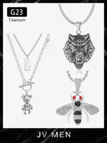 1 件钛钢项链男士哥特式嘻哈吊坠项链，动物项链，适合万圣节、礼物 - 銀色 - 查看 1