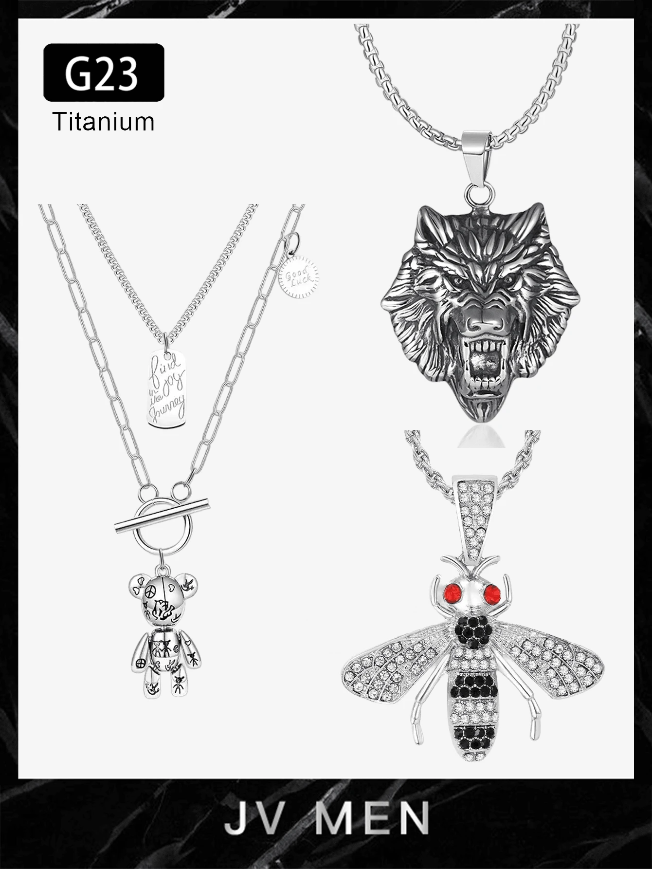 1 件钛钢项链男士哥特式嘻哈吊坠项链，动物项链，适合万圣节、礼物 - 銀色 - 查看 1