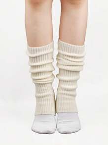 1双女士168D针织马镫保暖腿套，JK学院风腿套，芭蕾舞腿套，秋冬季舒适保暖 - 白色 - 查看 4