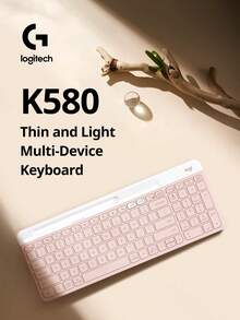 Teclado inalámbrico Bluetooth K580 ultra delgado y silencioso, teclado de oficina para computadora, teléfono móvil, tableta, iPad, teclado ultra delgado - Multicolor - Ver 2
