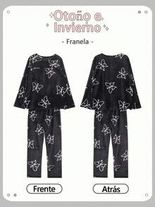 2Sets Conjunto de Pijamas Polar para Mujeres Mayoreo, Pijama de Invierno Grueso y Abrigado ,Cómodos y Relajados - Blanco y Negro - Ver 9