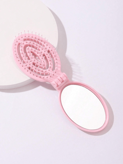 1 pieza Peine plegable - Color crema, portátil con espejo incorporado