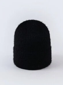 1pc Solid Color Warm Knitted Hat, Soft Fluffy Yarn, Fashionable Unisex Beanie, Autumn/Winter - 1pcs - View 5