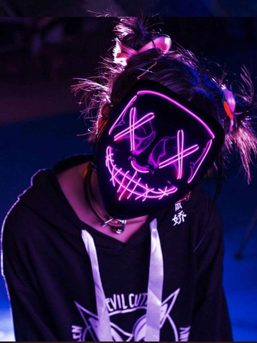 萬聖節派對面具，帶夜光/發光鬼臉設計，適合服裝角色扮演，不含電池（需要 Aa 電池）