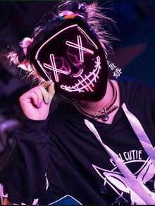 萬聖節派對面具，帶夜光/發光鬼臉設計，適合服裝角色扮演，不含電池（需要 Aa 電池） - 紅色 - 查看 10