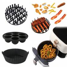 Bộ 6 miếng lót nồi chiên không dầu bằng silicon có thể tái sử dụng - Chống dính, Dễ vệ sinh, Chịu nhiệt, 6 kích cỡ khác nhau, Bát đựng, Phụ kiện lò nướng, Dụng cụ làm bánh, Đồ dùng nhà bếp, Đồ dùng nhà bếp thiết yếu - Nhiều màu - Xem 8