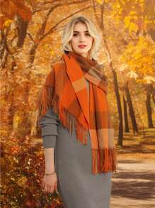 1 件女士格子围巾，超大披肩，非常适合办公室和日常穿着，冬季 - 多色 - 查看 8