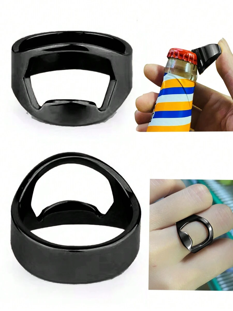 1 PC, Đường kính 0,7 inch trong Vòng, Tháo Mở Nắp Chai, Đeo Nhẫn, Vòng Mở Nắp Chai Bằng Thép Không Gỉ Sáng Tạo, Mở Nắp Chai Bằng Thép Titan, Nhẫn Rượu Vang, Đen và Vàng - Nhiều màu - Xem 1