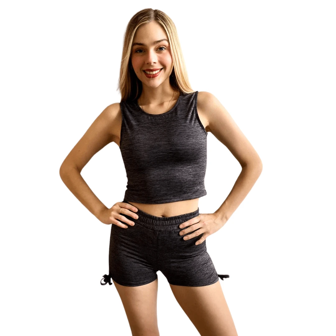 conjunto deportivo short y camiseta set de short y playera sin mangas - Gris Oscuro - Ver 1