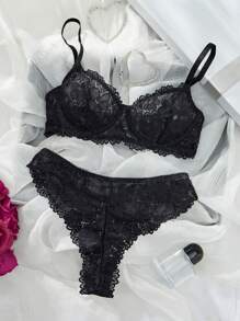 Lace Trim Women Sexy Lingerie Set, Rave For Going Out, Baddie Look