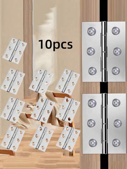 10pcs Stainless Steel Cabinet Hinges, Cupboard Door Hinges, Small Hinges For Furniture, Windows, Boxes With Screws