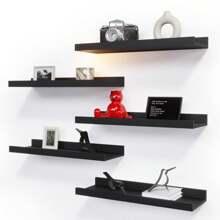 5ps 15.7 Inch Long Floating Bookshelf For Room Black Wall Mounted Shelves With Lip For Storage, Display Picture Ledge Shelf For Bedroom Bathroom Kitchen Living Room Wall Decor Black - Black - View 1