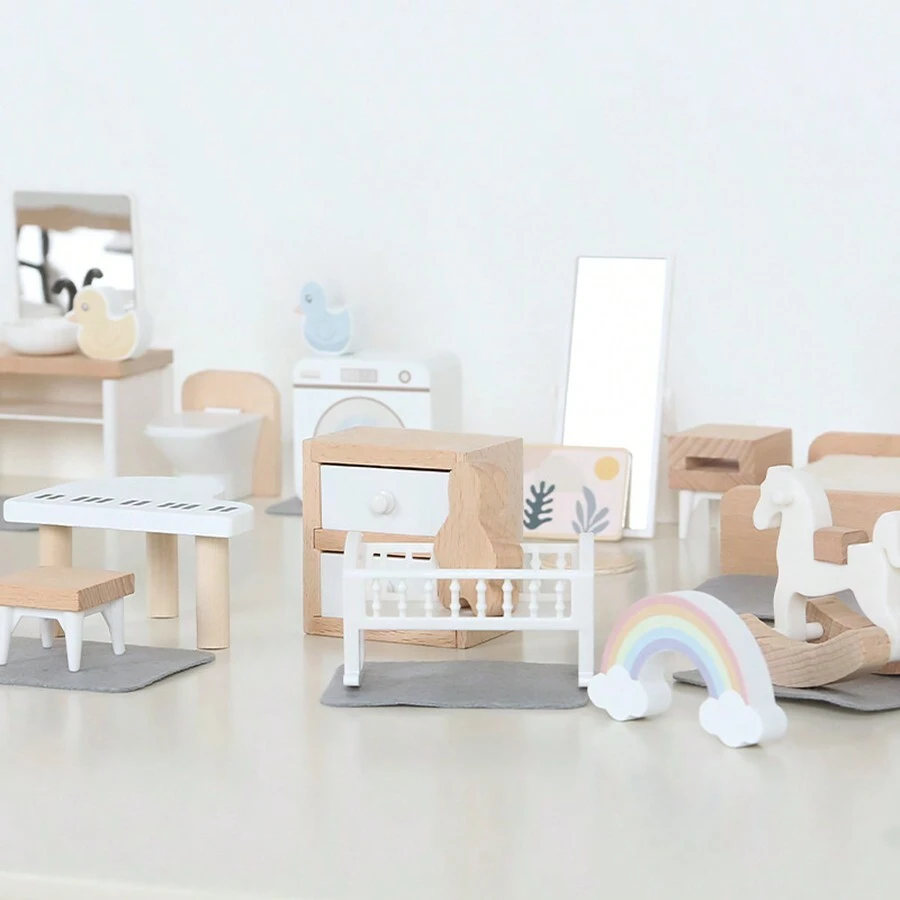 Accessoires pour maison de poupées - Mobilier imitant le miniature, ensemble DIY, mini cuisine, salon, chambre, salle de bain, villa en bois, accessoires de cuisine, cadeau d'anniversaire/Noël, scène de jeu micro-alimentaire, décoration de meubles miniatures - Multicolore - Voir 1