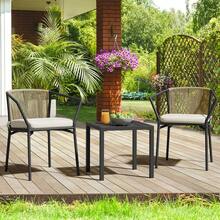 3 Pieces Outdoor Patio Wicker Bistro Rattan Furniture 2 Stack Chair Coffee Table - Beige - View 10
