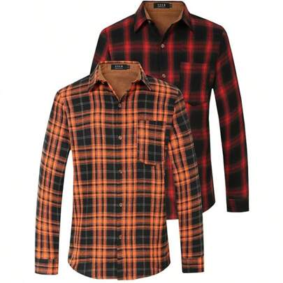 Flannel Shirts For Men, Long Sleeve Button Down Shirt Lightweight Plaid Brushed Casual