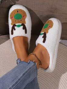 Dép đi trong nhà ấm áp chống trượt lót nhung hình cây thông Noel và hươu dễ thương mới, thích hợp cho trẻ em và thanh thiếu niên, không khí ngày lễ Giáng sinh - trắng - Xem 2