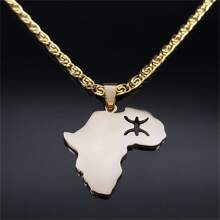 Berber Africa Map Necklace For Women, Men Stainless Steel Gold/Silver Color Stunning Lettering Kabyle Berber Necklace