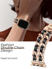 1 件可调节不锈钢玫瑰金表带,时尚经典设计双链真皮表带,兼容 Series 1-9、SE,38 毫米 40 毫米 41 毫米 42 毫米 44 毫米 45 毫米 49 毫米,男女通用礼物 - 玫瑰金 - 查看 8