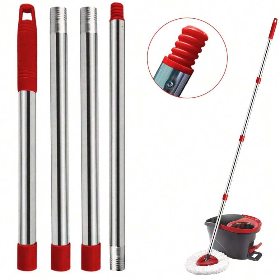 Spin Mop Replacement Handle For O-Ceda/ Easywring 1 Tank Mop System, 4-Section 2.5-To-5 Foot Mop Replacement Stick For Triangle Spin Mop Base, Red.Note : Base Only Compatible With EasyWring 1 Cylinder System Mop Bucket! Very Easy To Install. - Red - View 1