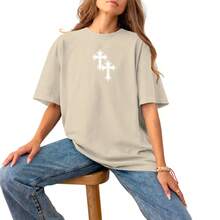 Women's Basic Casual Printed Cotton Blouse 30.1 Comfortable Style - 米色 - 查看 1