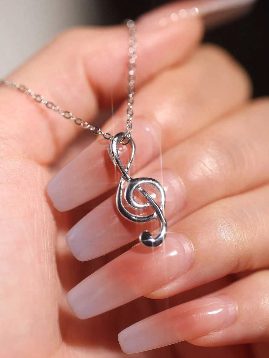 1 chiếc vòng cổ mặt dây chuyền hình nốt nhạc bằng bạc Sterling 925, vòng cổ rỗng thanh lịch, thời trang và phù hợp cho phụ nữ đeo thường ngày, đi làm hoặc đi hòa nhạc và biểu diễn - Bạc - Xem 1